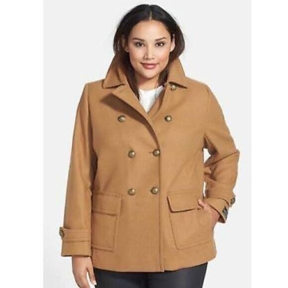 Kristen Black Petite Camel Brown Wool Peacoat 8P - Picture 1 of 6